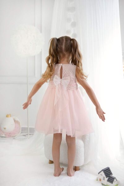 Rebeka Dantel Detaylı Tüllü Kız Çocuk Elbisesi-Pembe