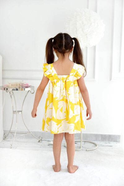 Kız Çocuk Elbisesi Sarı Çiçek Desenli