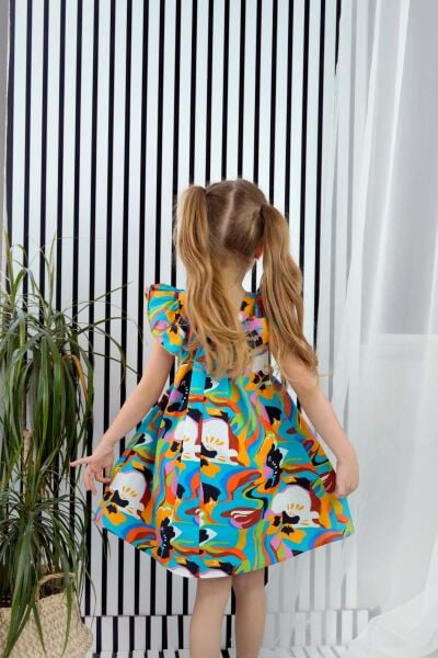 Kız Çocuk  Renkli Yazlık Fiyonk Elbise