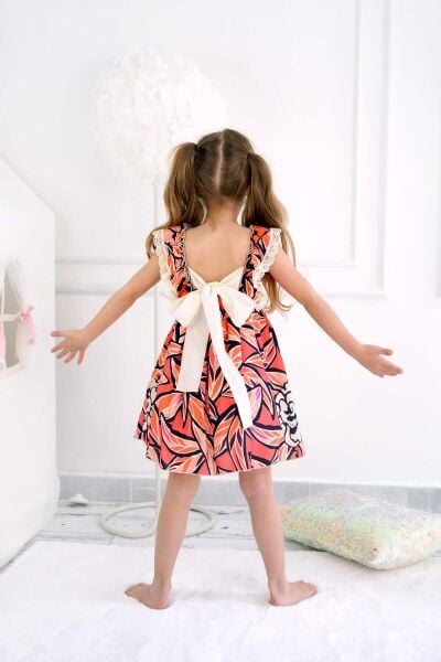 Kız Çocuk Yazlık Desenli Elbise - Dantel Detaylı
